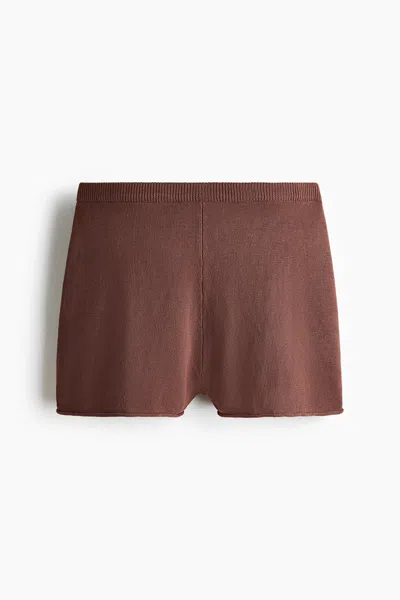 H&m Rolled-edge Knit Shorts In Burgundy
