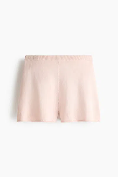 H&m Rolled-edge Knit Shorts In Pink