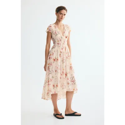 H&m Ruched Cap-sleeved Dress In Neutral