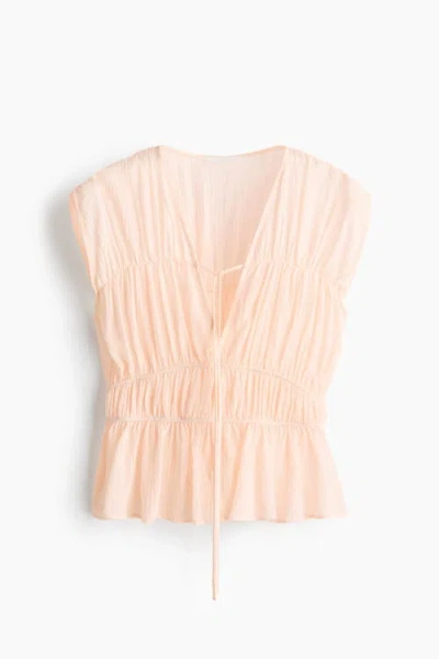 H&m Ruched Cotton Blouse In Orange