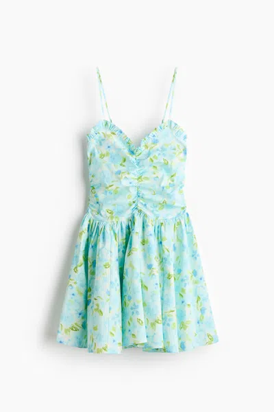 H&m Ruched Cotton Dress In Green
