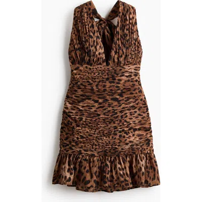 H&m Ruched Scarf-detail Dress In Brown