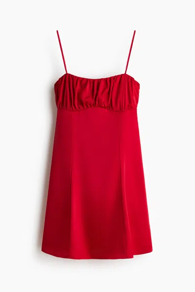 H&m Ruched Strappy Dress In Red