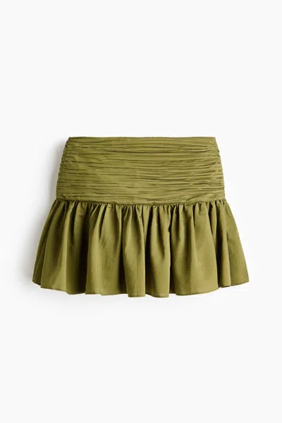 H&m Ruched-waist Mini Skirt In Green