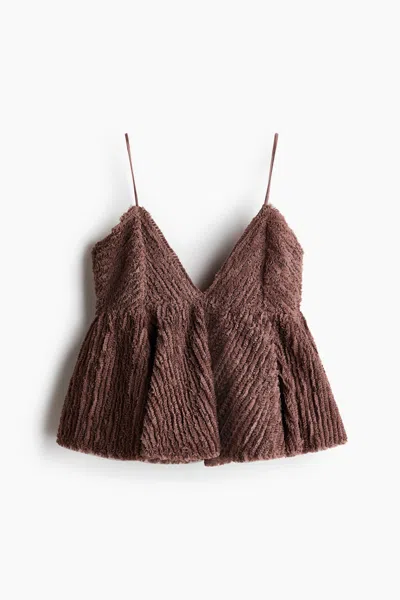 H&m Ruffled Camisole Top In Brown