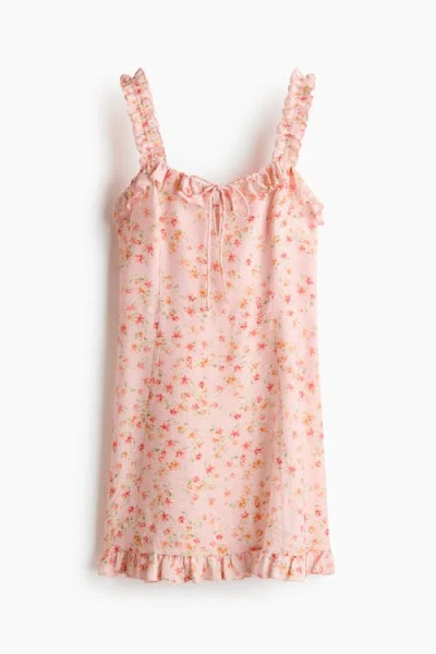 H&m Ruffled Crêpe Dress In Pink
