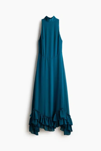 H&m Ruffled Maxi Dress In Blue