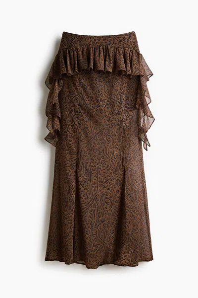 H&m Ruffled Maxi Skirt In Brown