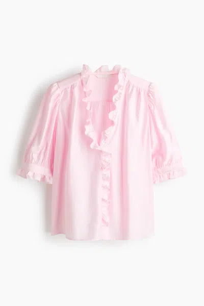 H&m Ruffled Puff-sleeved Blouse In Pink