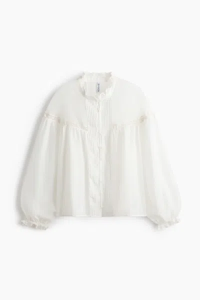 H&m Ruffle-trimmed Balloon-sleeved Blouse In Multi
