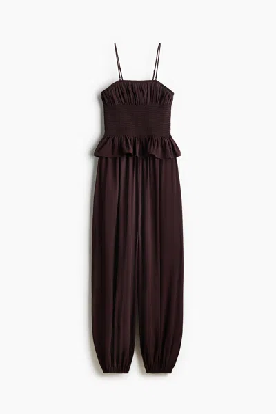 H&m Ruffle-trimmed Bandeau Jumpsuit In Brown