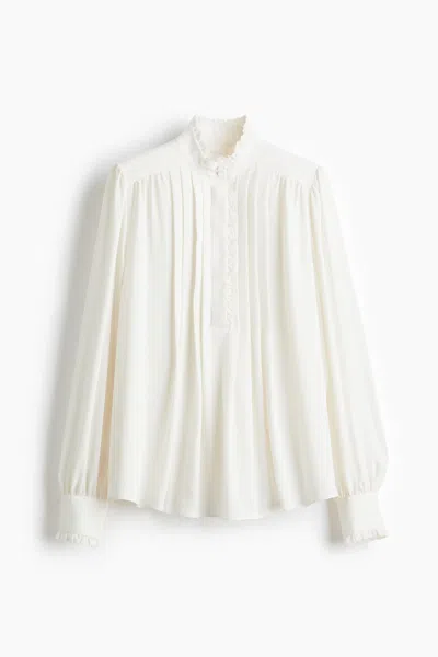 H&m Ruffle-trimmed Blouse In Neutral