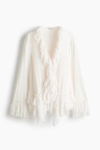 H&m Ruffle-trimmed Blouse In White