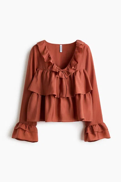 H&m Ruffle-trimmed Blouse In Orange