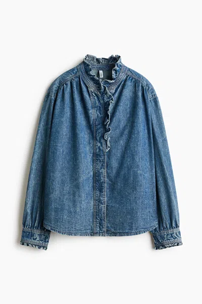 H&m Ruffle-trimmed Blouse In Blue