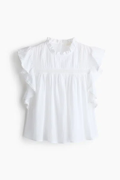 H&m Ruffle-trimmed Blouse In White