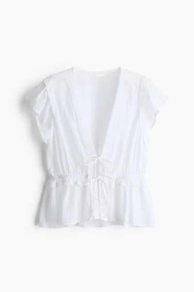 H&m Ruffle-trimmed Blouse In White