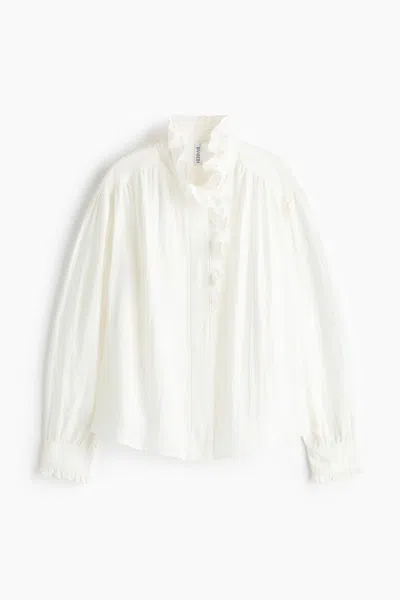H&m Ruffle-trimmed Blouse In White