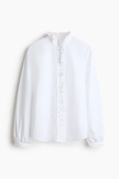 H&m Ruffle-trimmed Button-front Blouse In White