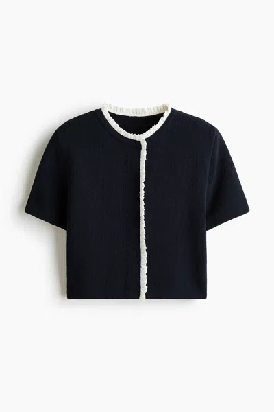 H&m Ruffle-trimmed Cardigan In Black
