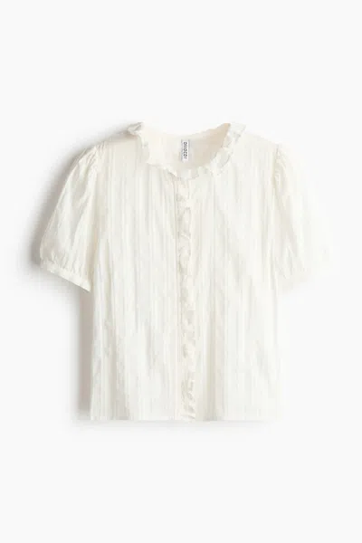 H&m Ruffle-trimmed Cotton Blouse In White