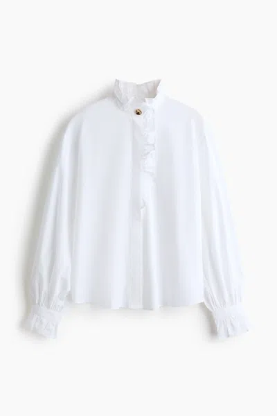 H&m Ruffle-trimmed Cotton Blouse In White