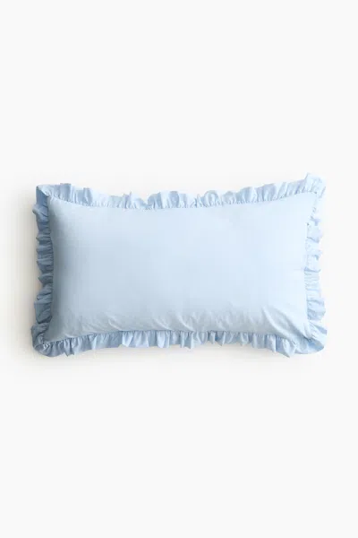 H&m Ruffle-trimmed Cotton Cushion Cover In Blue