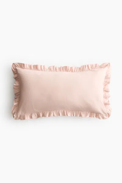 H&m Ruffle-trimmed Cotton Cushion Cover In Powder Pink