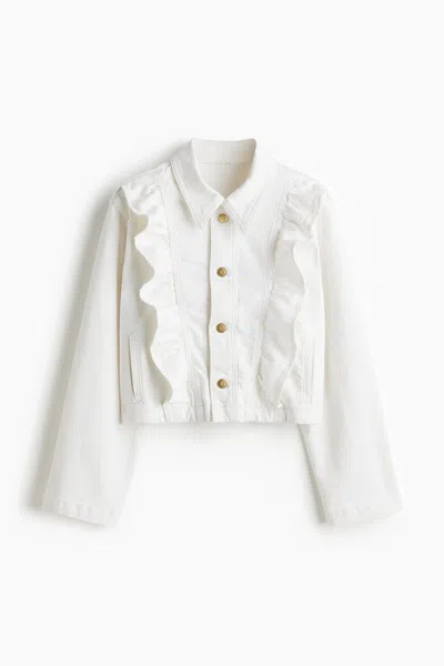 H&m Ruffle-trimmed Denim Jacket In White