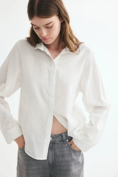 H&m Ruffle-trimmed Stand-up Collar Shirt In White