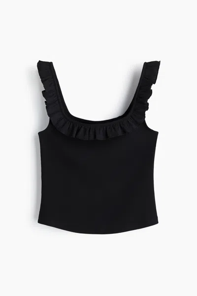 H&m Ruffle-trimmed Tank Top In Black