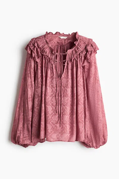 H&m Ruffle-trimmed Tie-detail Blouse In Pink