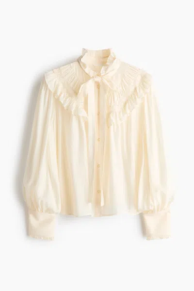 H&m Ruffle-trimmed Tie-neck Blouse In Multi