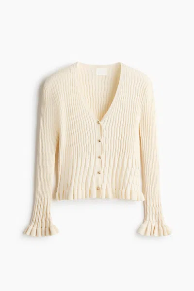 H&m Ruffle-trimmed V-neck Cardigan In Neutral
