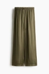 H&m Satin Drawstring Trousers In Green