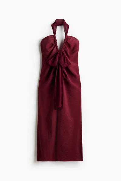 H&m Satin Halterneck Dress In Red