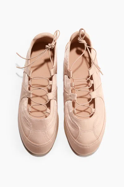 H&m Satin Lace-up Ballet Flats In Pink
