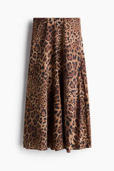 H&m Satin Maxi Skirt In Animal Print