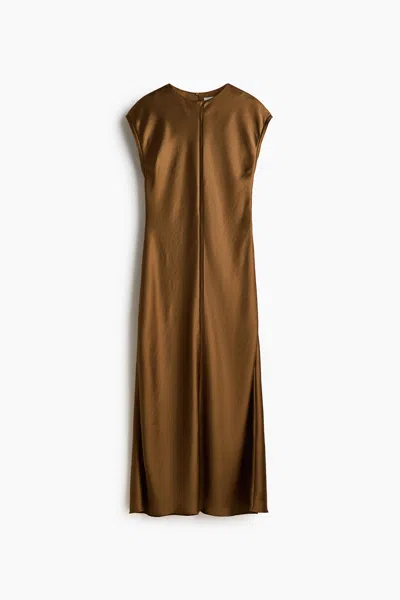 H&m Satin Midi Dress In Orange