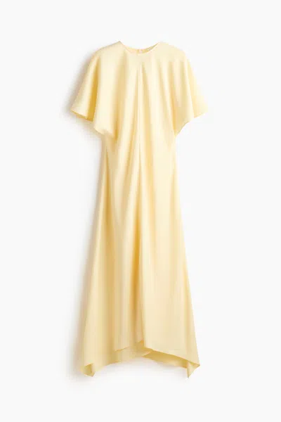 H&m Satin Midi Dress In Yellow