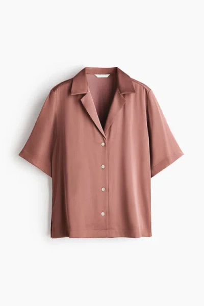 H&m Satin Resort Shirt In Brown