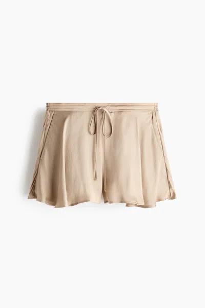 H&m Satin Shorts With Drawstring In Neutral