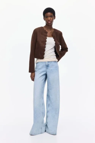H&m Scalloped-edge Jacket In Brown