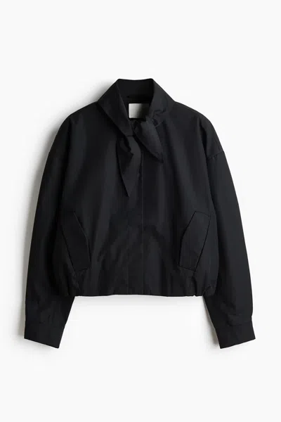H&m Scarf-collar Bubble-hem Jacket In Black