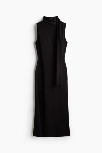 H&m Scarf-collar Dress In Black