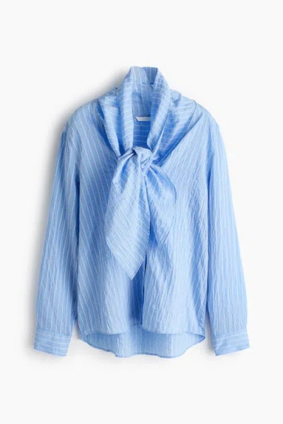 H&m Scarf-collar Shirt In Blue