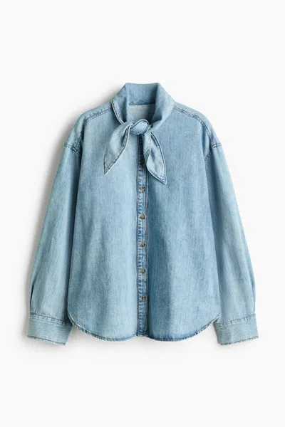 H&m Scarf-collar Shirt In Blue
