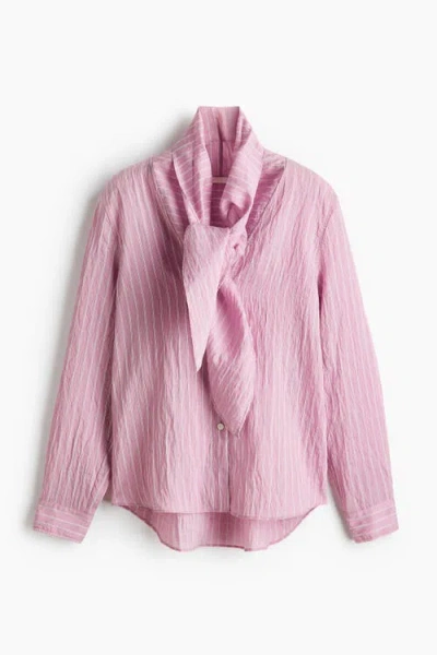 H&m Scarf-collar Shirt In Pink