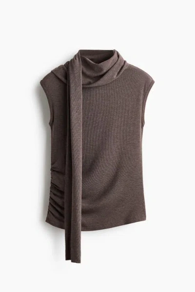 H&m Scarf-collar Top In Brown