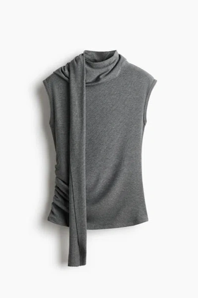 H&m Scarf-collar Top In Gray